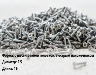 Шуруп с шестигранной головкой, с острым наконечником 5.5х19